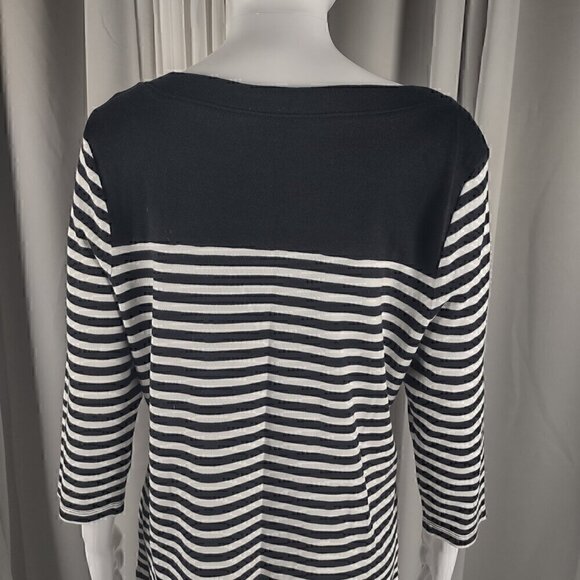 Kim Rogers Black, White Stripe Soft 100% Cotton 3/4 Sleeve Top Blouse Size PXL - Picture 4 of 12